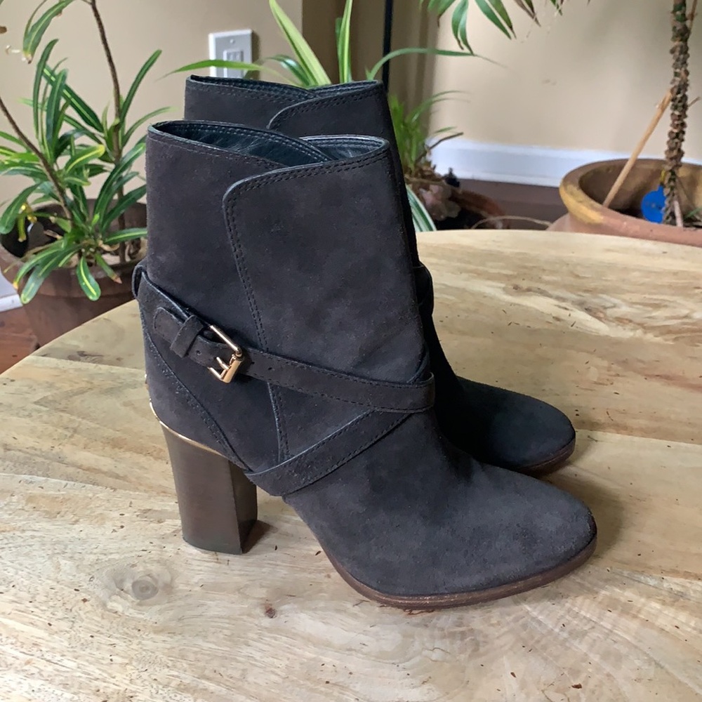 TORY BURCH Gray Suede/Leather Booties w/Buckle - Size 8